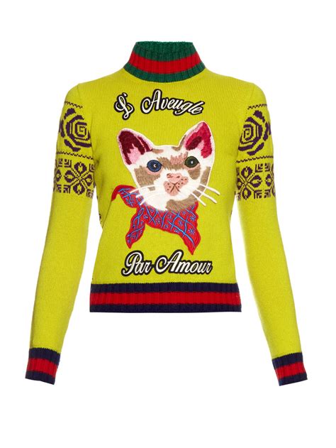 gucci cat sweater replica|gucci lamb print sweater.